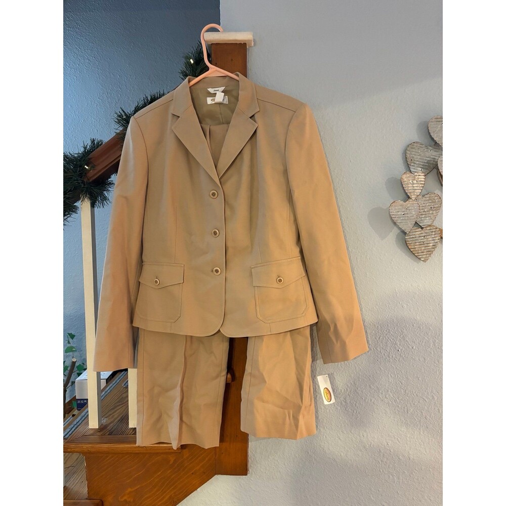 Talbots vtg y2k tan beige suit nwt blazer pants 12 stretch business career